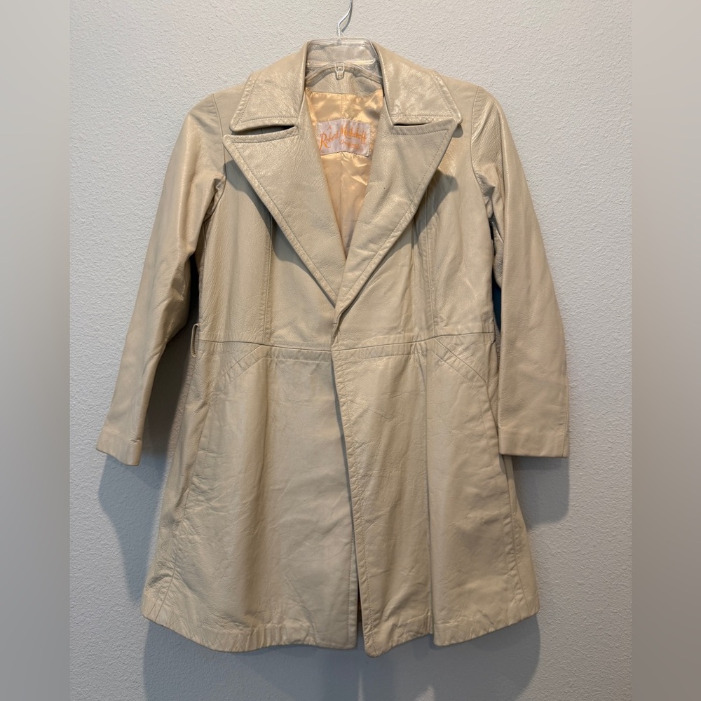Vintage Robert Meshekoff Cream Leather Coat Women’s Jacket 60s 70s Size S Boho